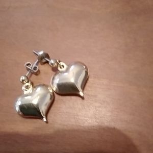 Vintage Gold (unmarked) puffef heart drop earrings
